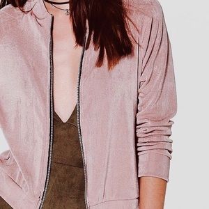 BOOHOO SLINKY BLUSH PINK ZIP UP JACKET